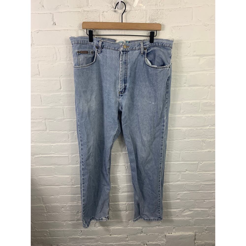 Wrangler Men's Straight Leg Denim Jeans Stretch Cotton Blue Size 38/30